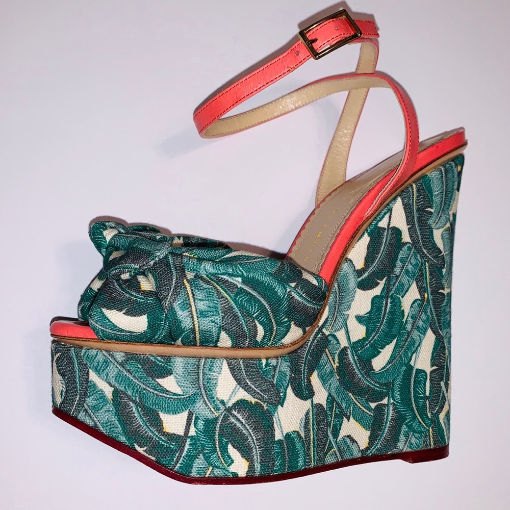 Charlotte Olympia meredith canvas wedge sandals.